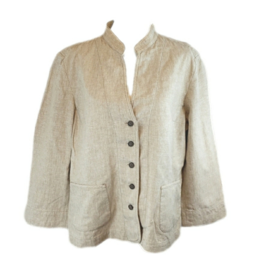 TALBOTS Long Sleeves Cream Jacket Size 16 55% Linen 45% Cotton